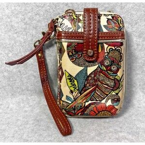 SAKROOTS Owls Floral Peace Cell Phone‎ Zip Wallet Wristlet Pouch No Strap
